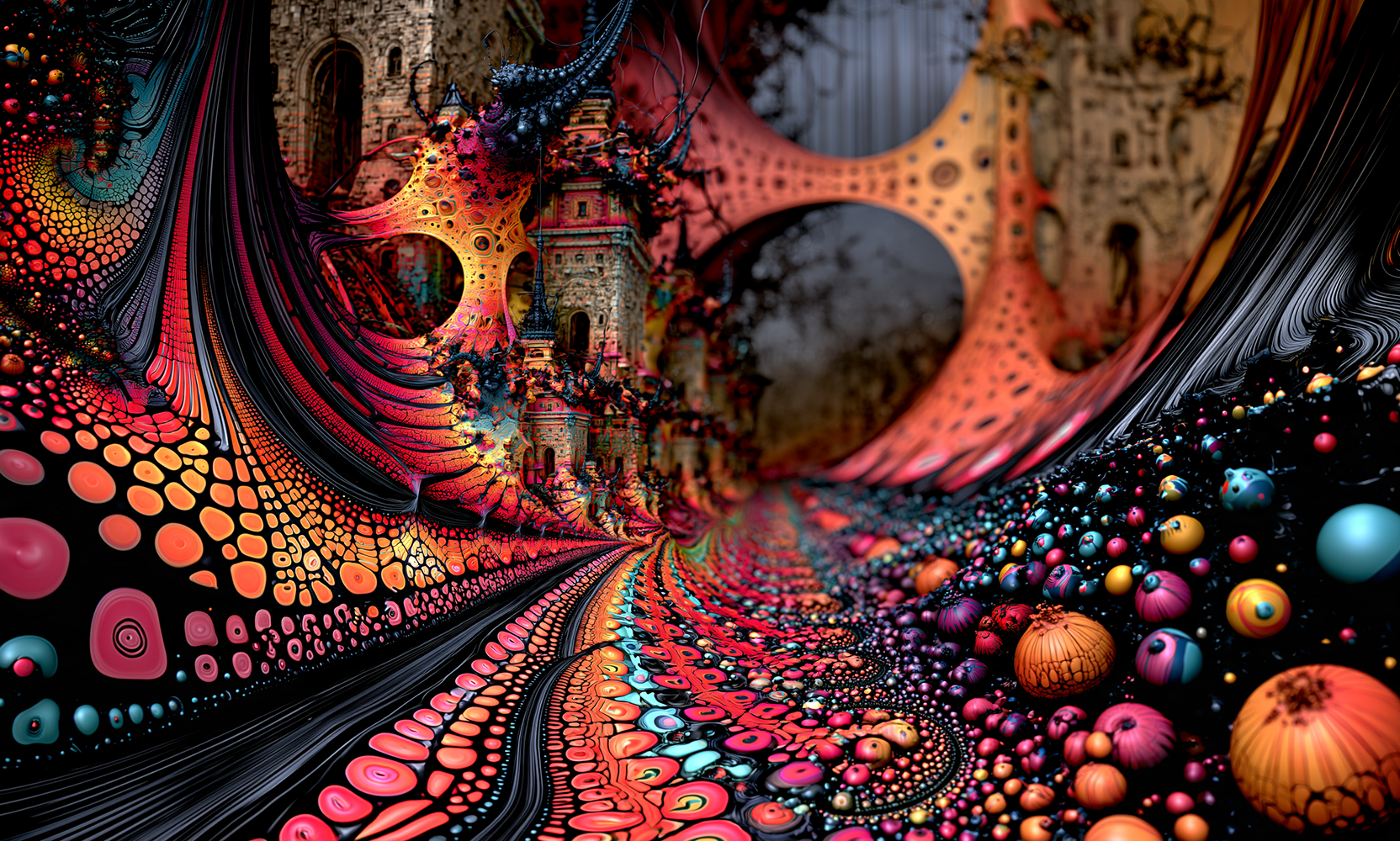 pink honeycomb road landscape art