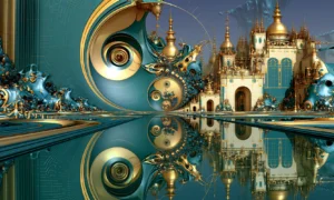 golden dome palace mirror landscape art