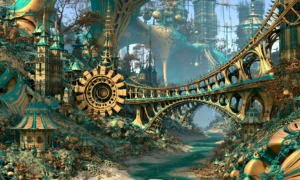gold gear viaduct landscape art