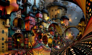 crowded painted castle quarter landscape art