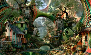tree house cable village landscape art