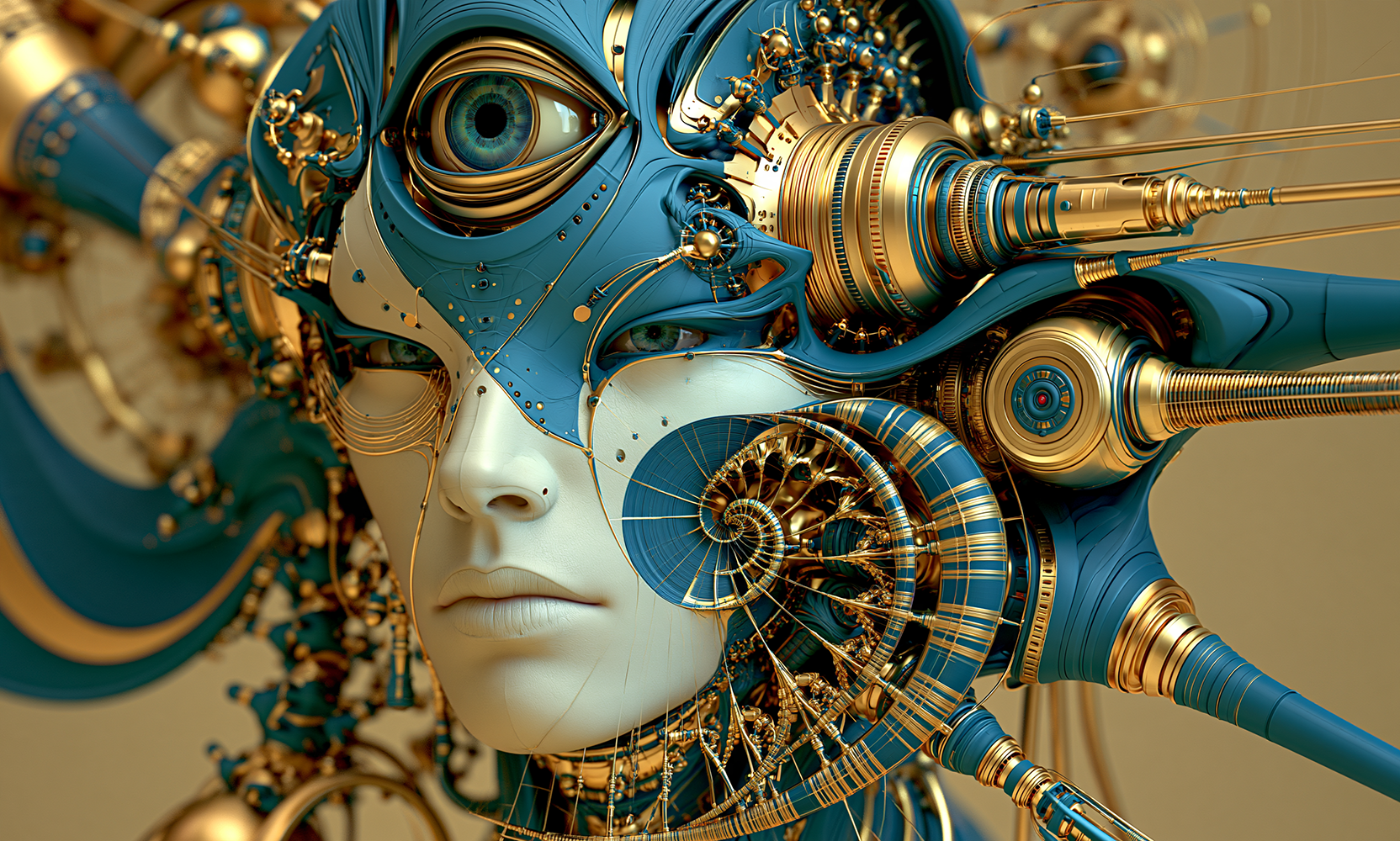 needle mask cyborg landscape art