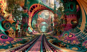 pink arch rail avenue landscape art