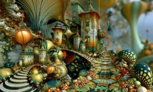 staircase to the teal mouth village landscape art
