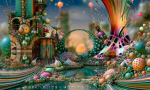 rainbow bubble festival square landscape art