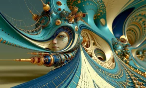 teal cascade face landscape art