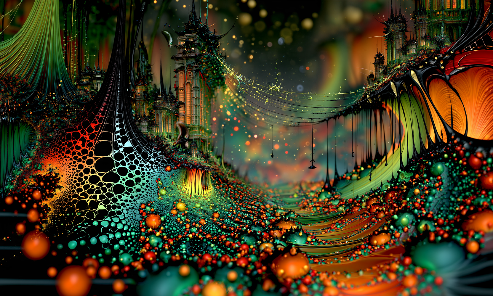 neon cave of spots landscape art