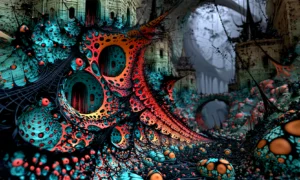 coral lace cavern castle landscape art