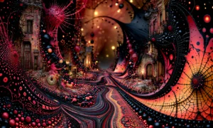 crimson web tunnel landscape art