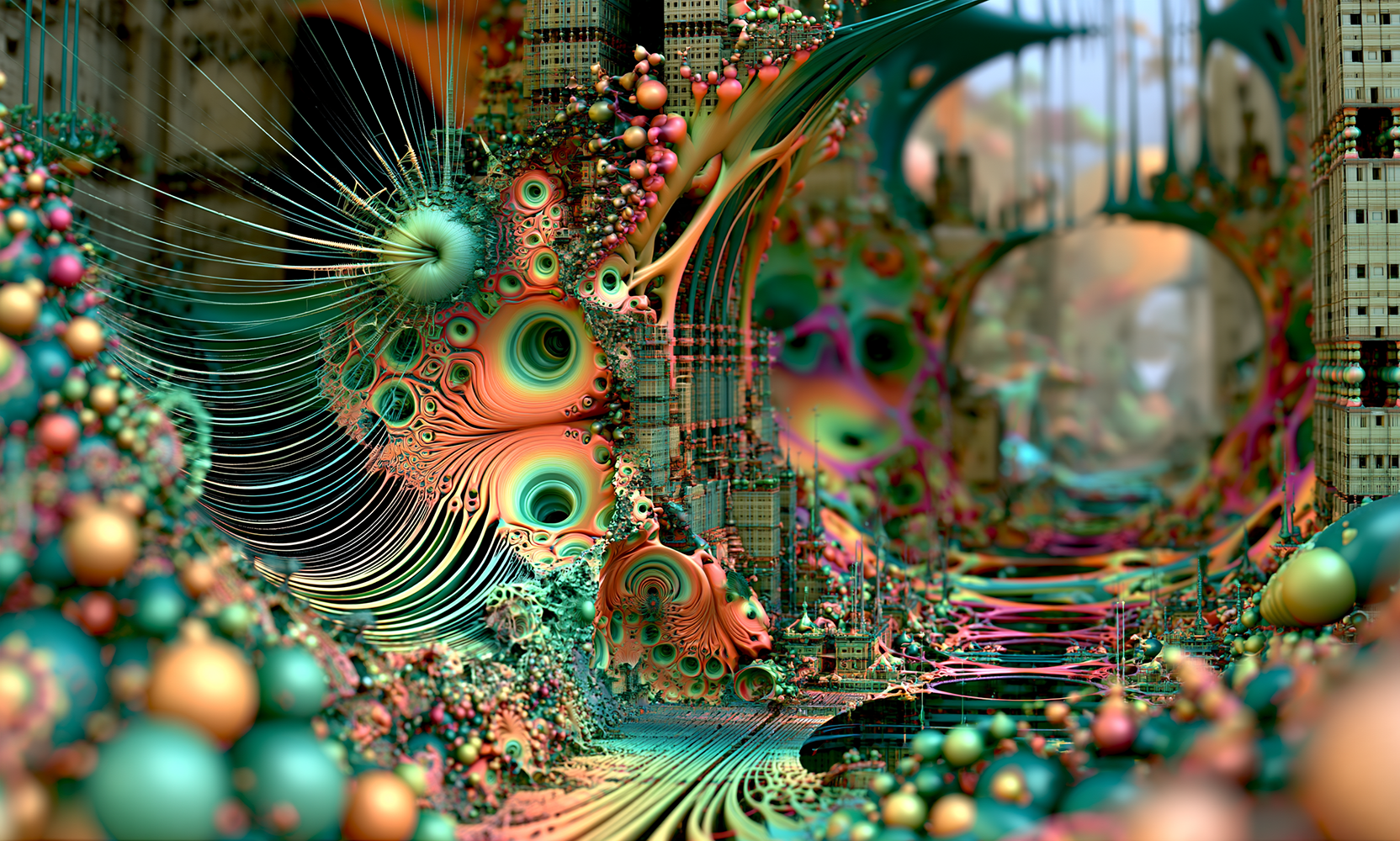 peacock eye spiral stair landscape art