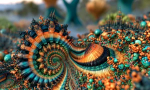 orange spiral seed hill landscape art