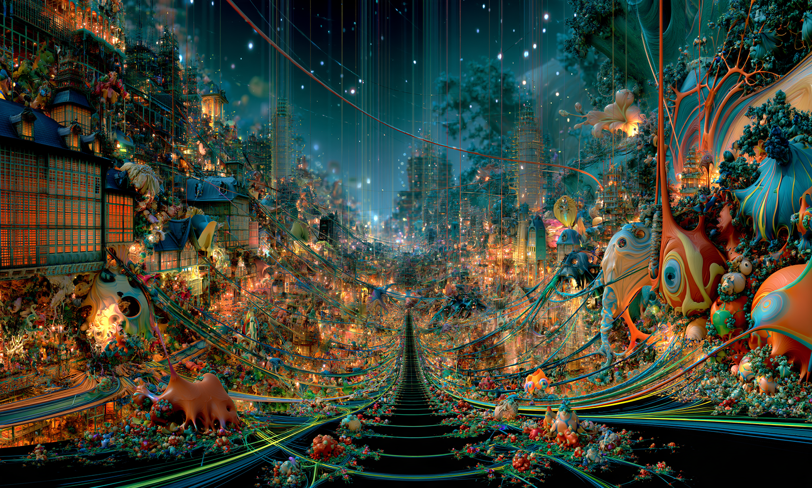 night starfield street landscape art