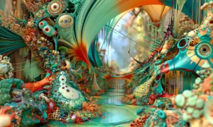 teal funnel seed beach landscape art