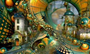 white tower plaid funnel landscape art