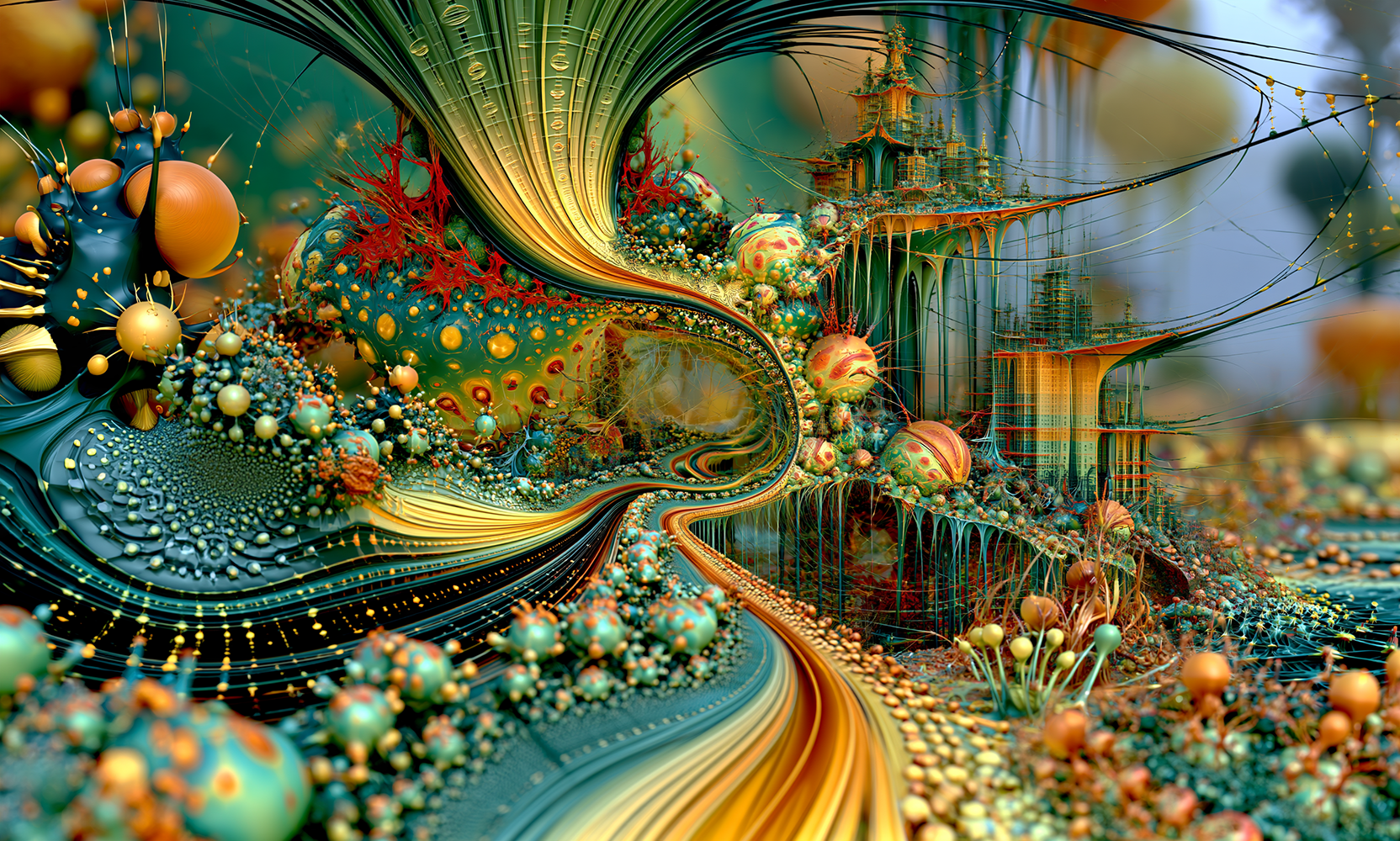 gold ribbon valley landscape art