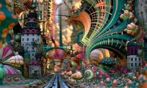 pink tower rail avenue landscape art