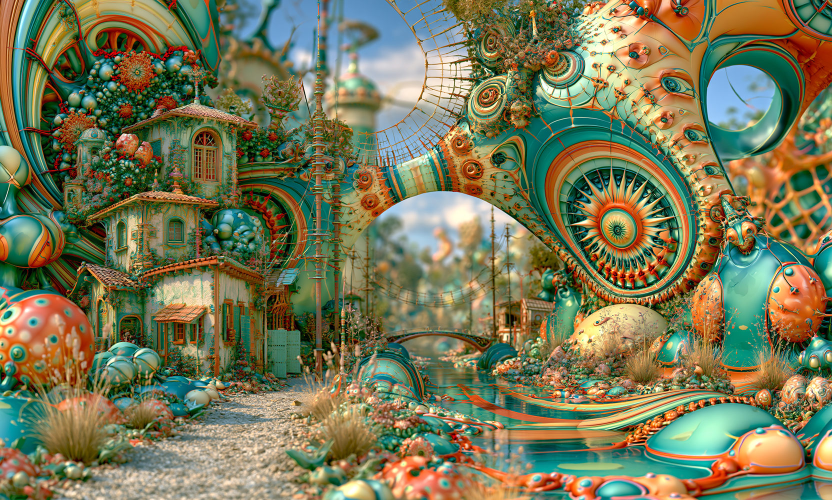 gravel path village spiral landscape art
