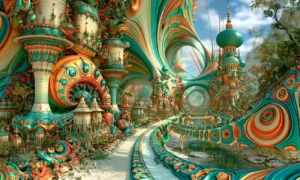 teal vase tower lane landscape art