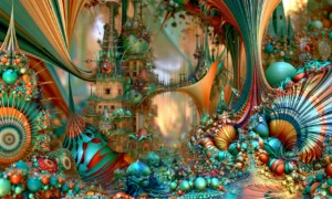 cream fan castle spiral landscape art