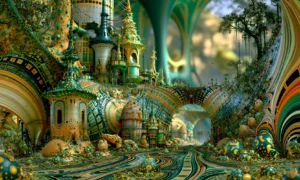 pale green pagoda garden landscape art