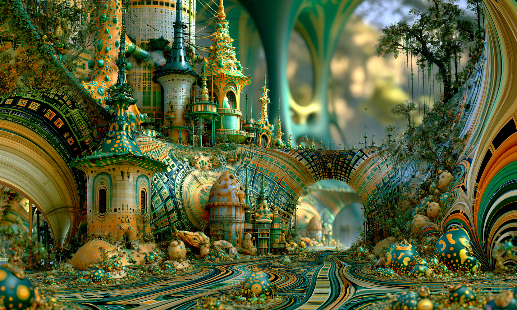 pale green pagoda garden landscape art