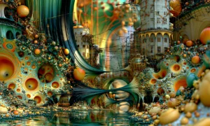 orange bubble bowl quarter landscape art