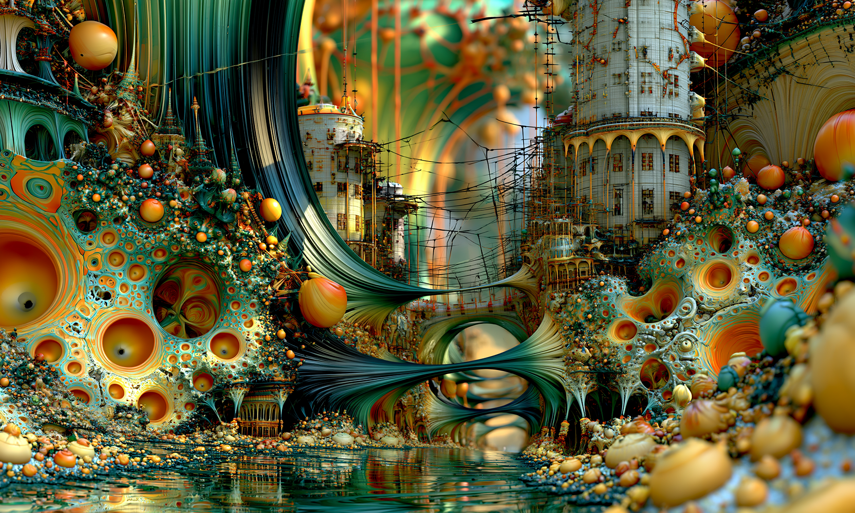 orange bubble bowl quarter landscape art
