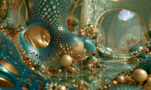 gold orb cavern pool landscape art