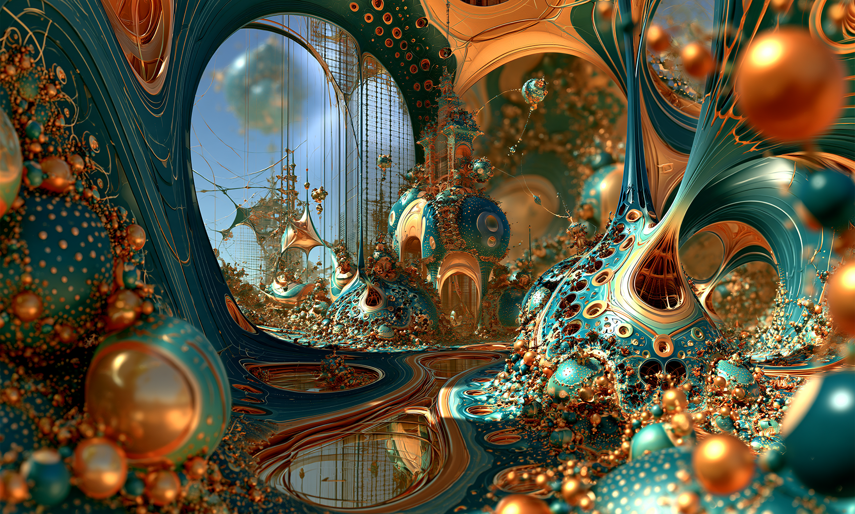 round window bubble cave landscape art