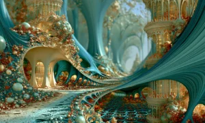 teal fan colonnade road landscape art