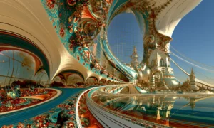 cream wing road pavilion landscape art