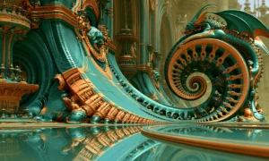 orange stair spiral landscape art