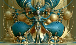 winged empress in the orbs landscape art