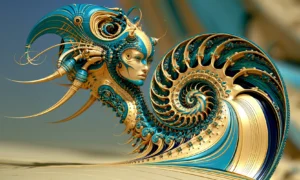 spiral shell girl landscape art