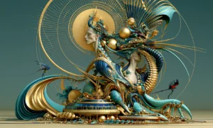winged sphinx on the dais landscape art