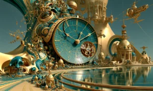 clock dome harbor landscape art
