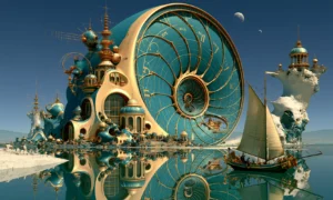 shell house sailboat landscape art