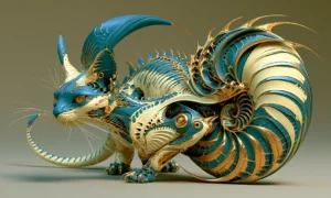 teal cat snail landscape art