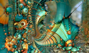 orange bloom spiral valley landscape art