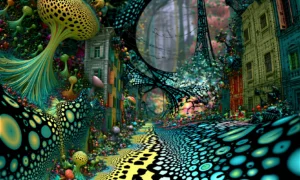 dotted street mushrooms landscape art
