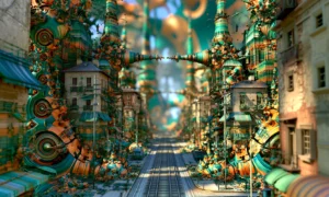 street of floating spheres landscape art