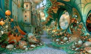 gravel path through the teal arch landscape art