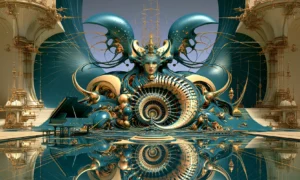 winged shell pianist landscape art
