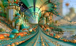 gravel rail into the teal funnel landscape art