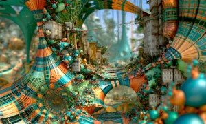 checker orb whirl town landscape art