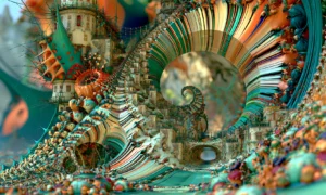spiral stair hillside landscape art