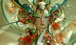 horned saint queen landscape art