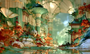 pagoda garden hall landscape art
