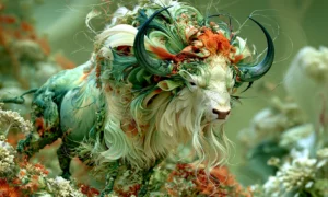 shaggy goat in the blooms landscape art