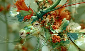 flower crowned calf landscape art